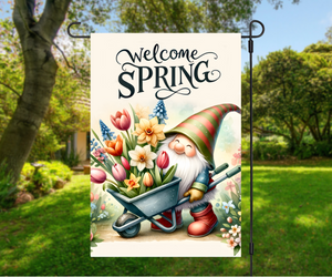 Garden Flag | Hello Spring Gnome