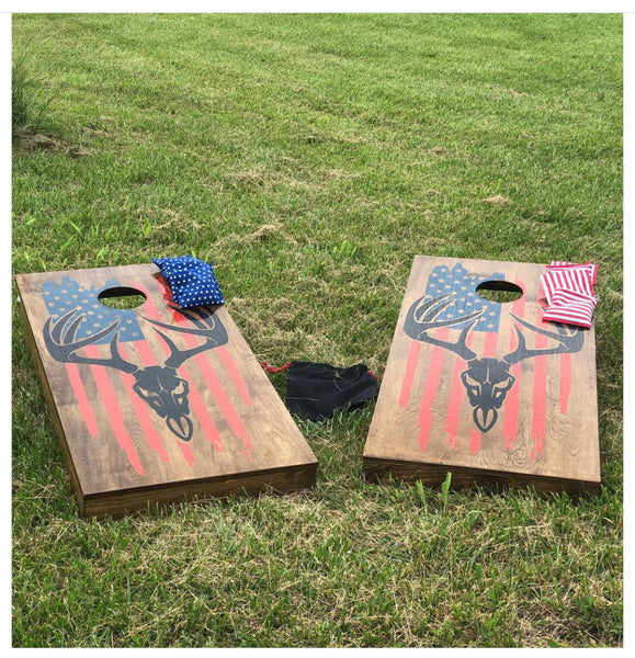 American Flag With Deer Cornhole Set