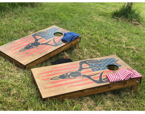 American Flag With Deer Cornhole Set