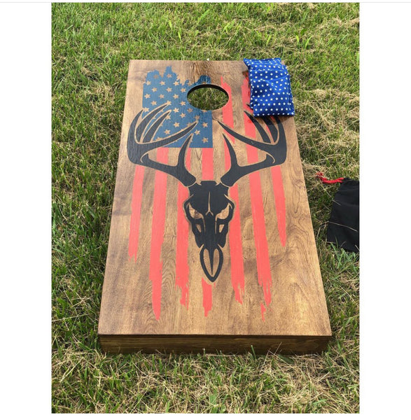 American Flag With Deer Cornhole Set