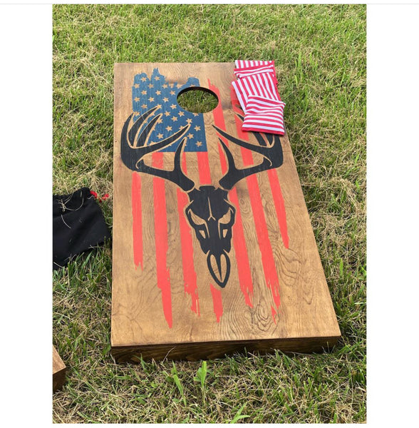 American Flag With Deer Cornhole Set